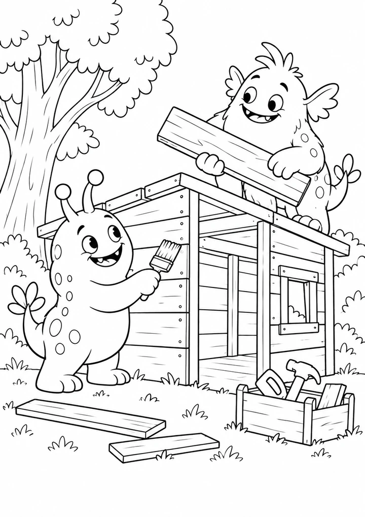 Les monstres construisent une cabane