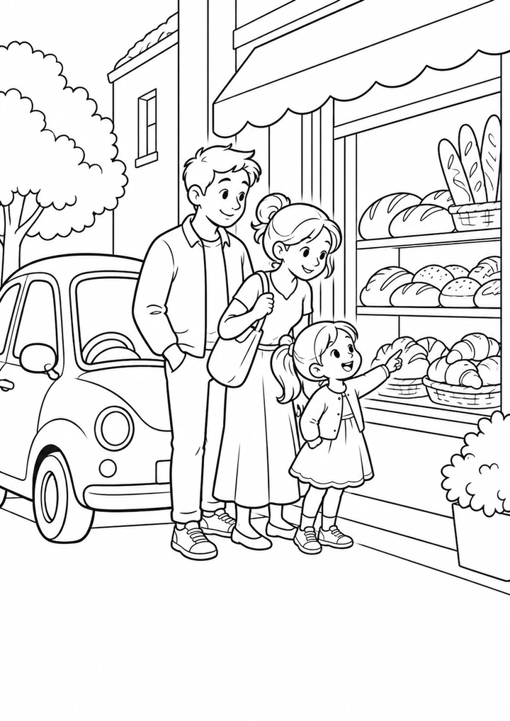 La petite voiture devant la boulangerie