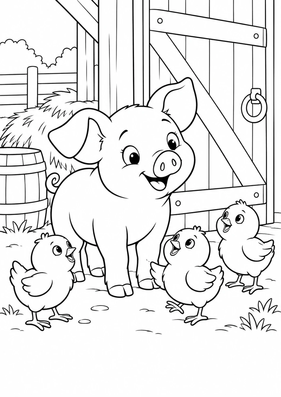 Le cochon et les poussins