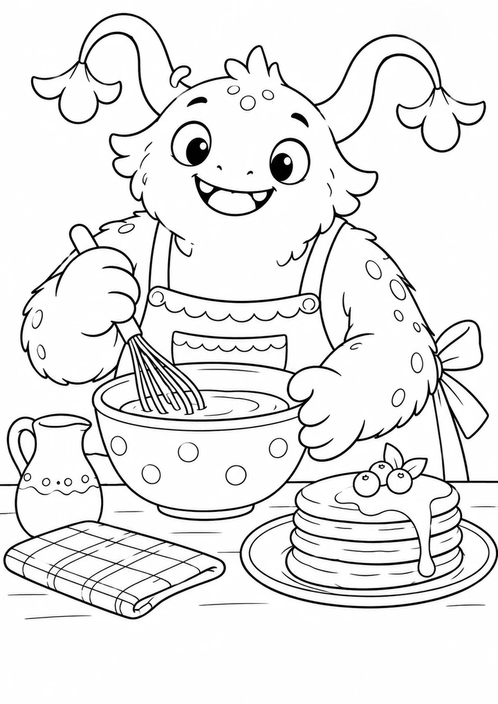 Le monstre prépare des crêpes