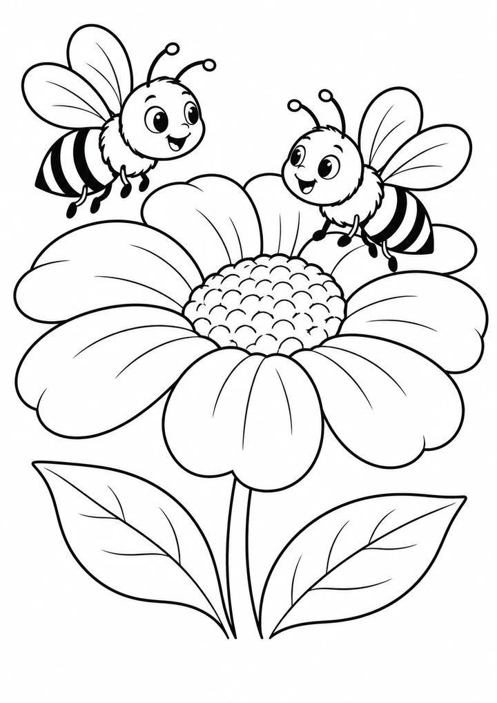 La fleur visitée par deux abeilles
