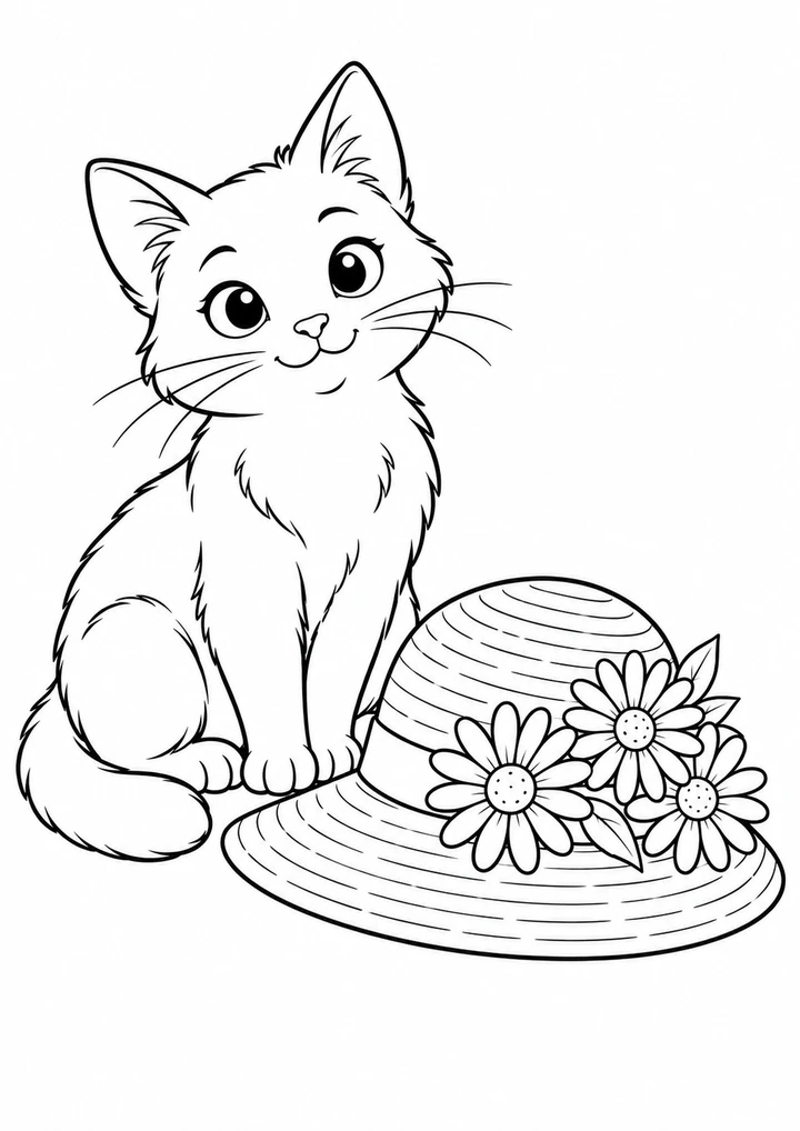 Le chat et le chapeau aux marguerites