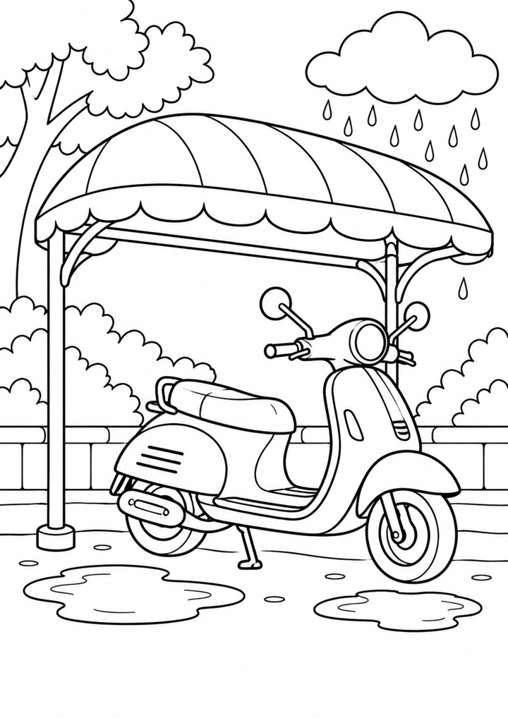 Le scooter sous la pluie