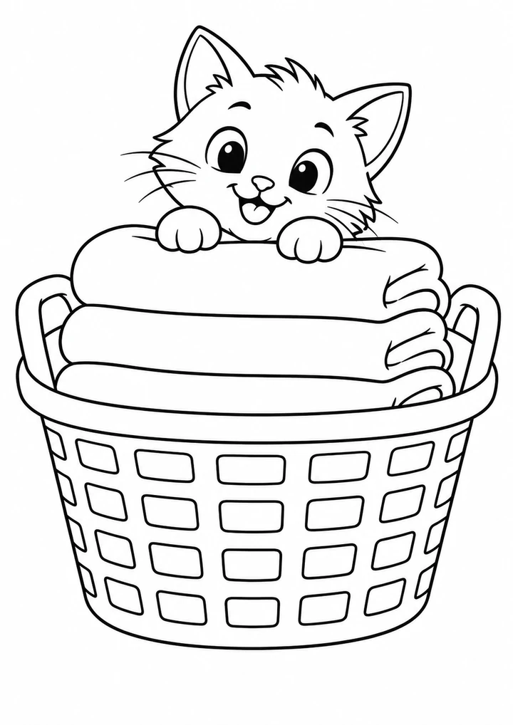 Le chat au panier de linge
