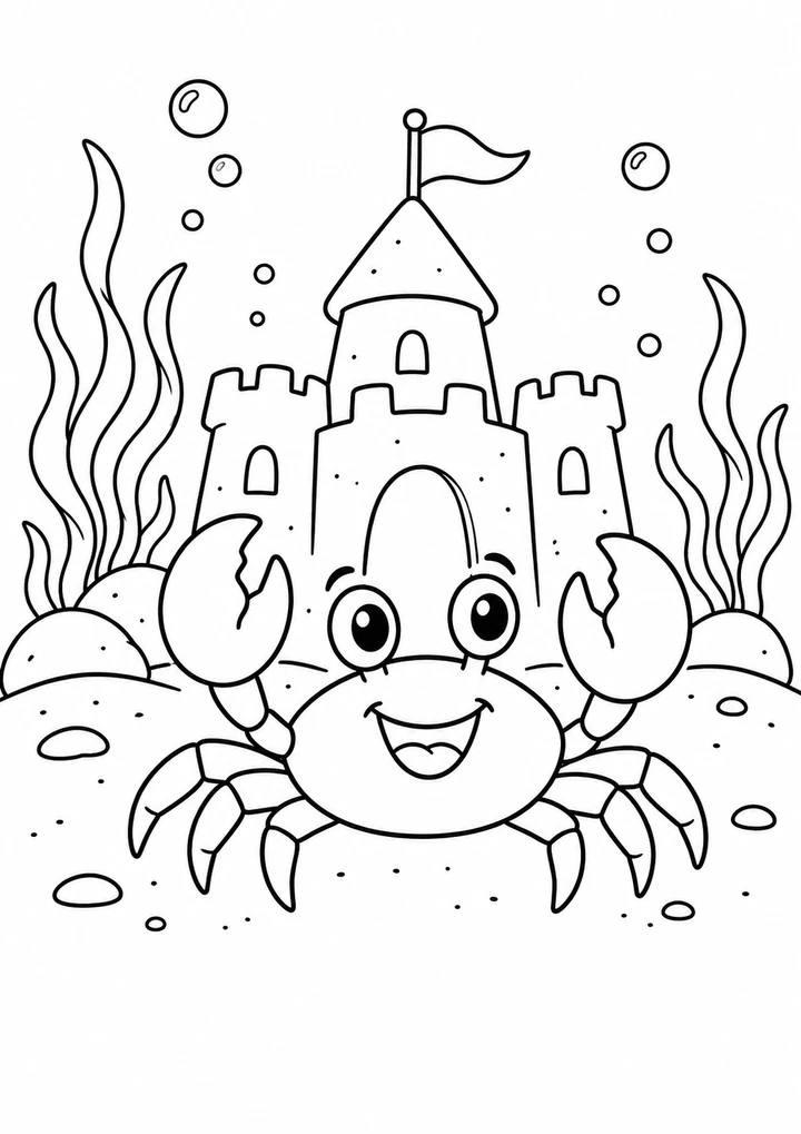 Le crabe dans le château sous-marin