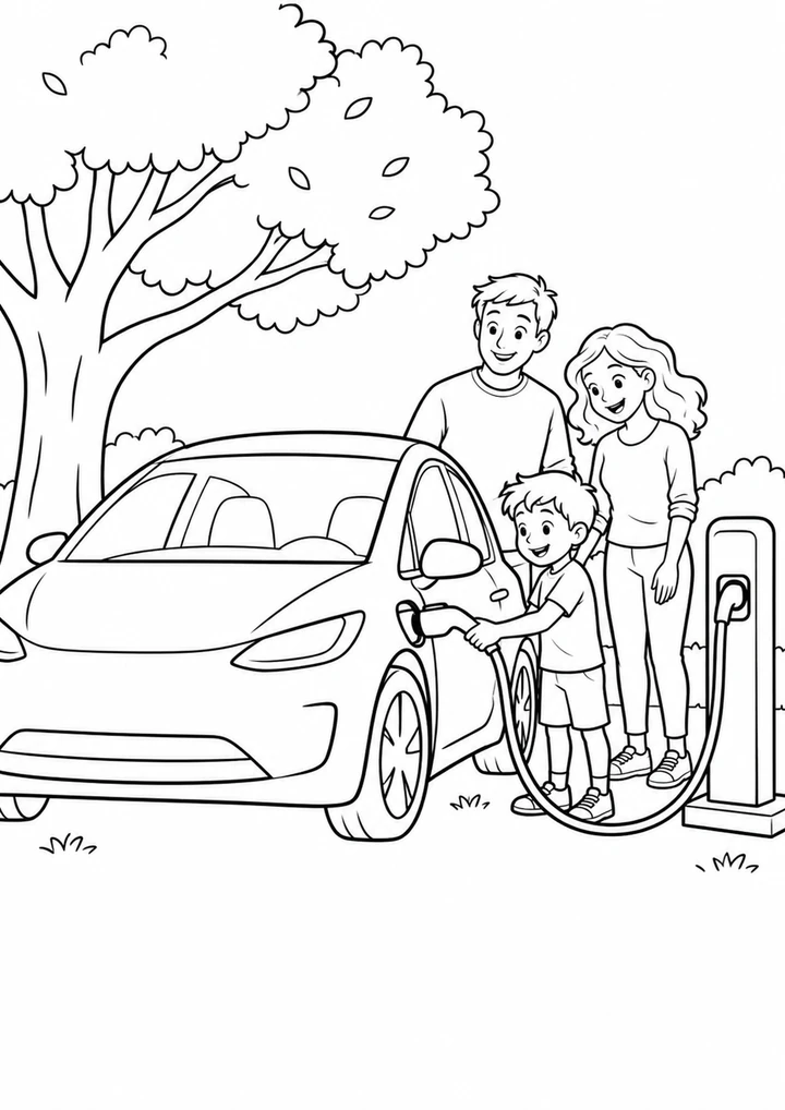 La voiture électrique à la borne du parc