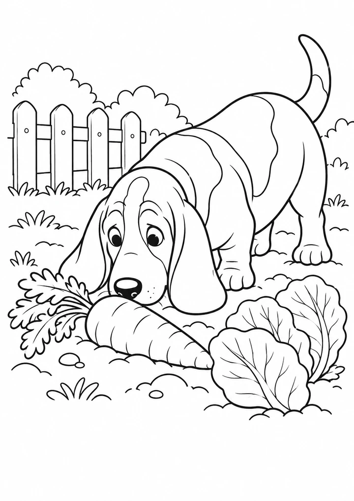 Le basset au potager