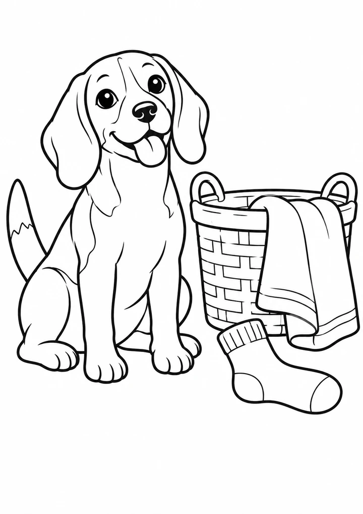 Le beagle et le panier de linge
