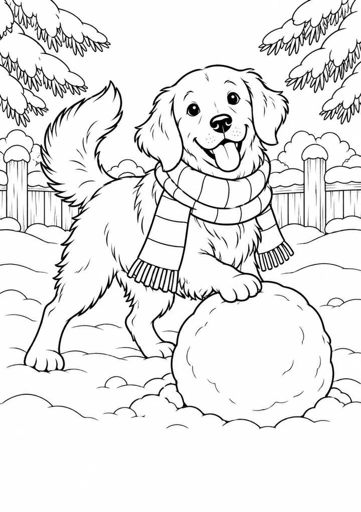 Le chien et la balle de neige