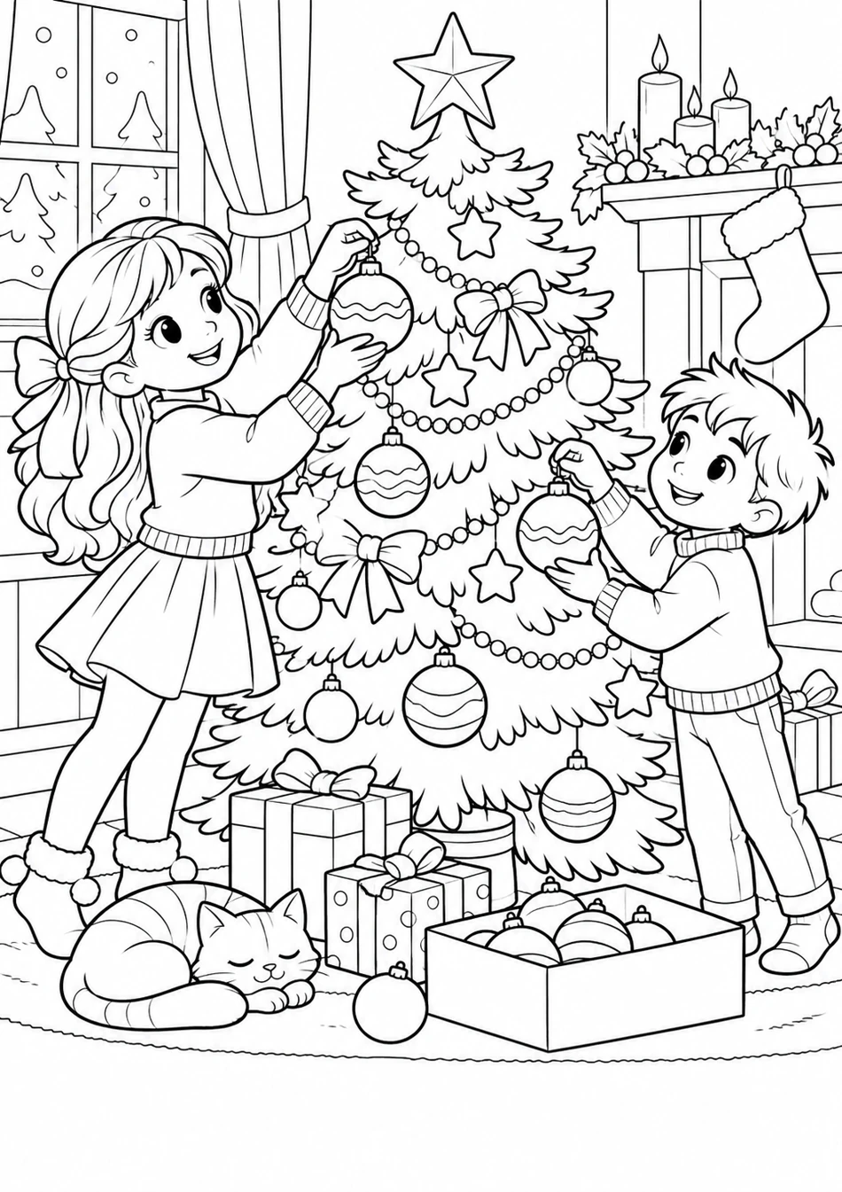 Les enfants décorent le sapin