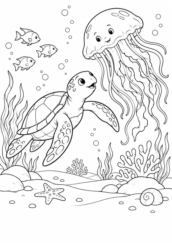 La tortue rencontre la méduse