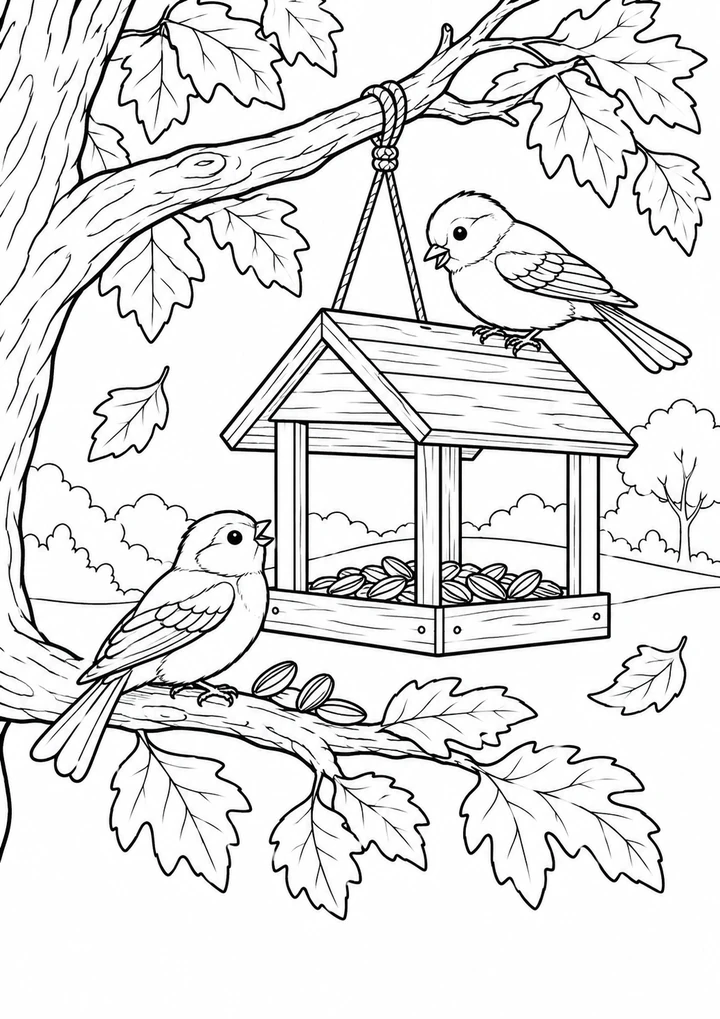 Les oiseaux et la mangeoire