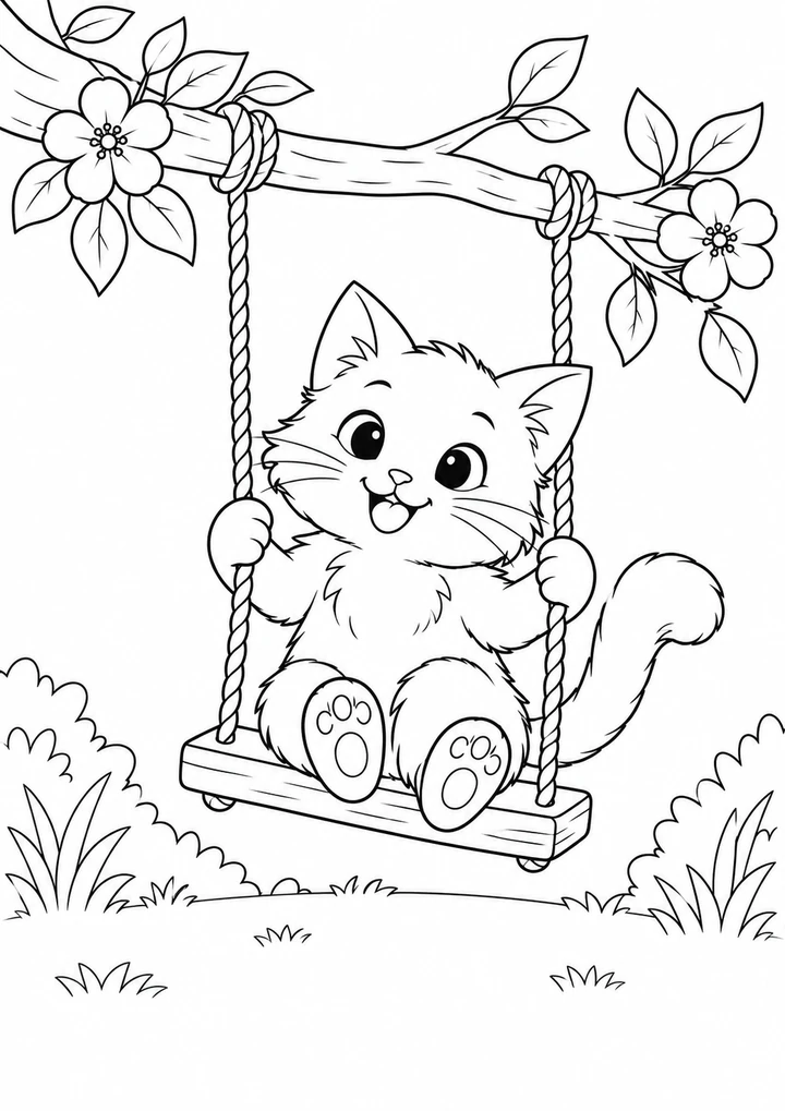Le chat sur la balançoire basse