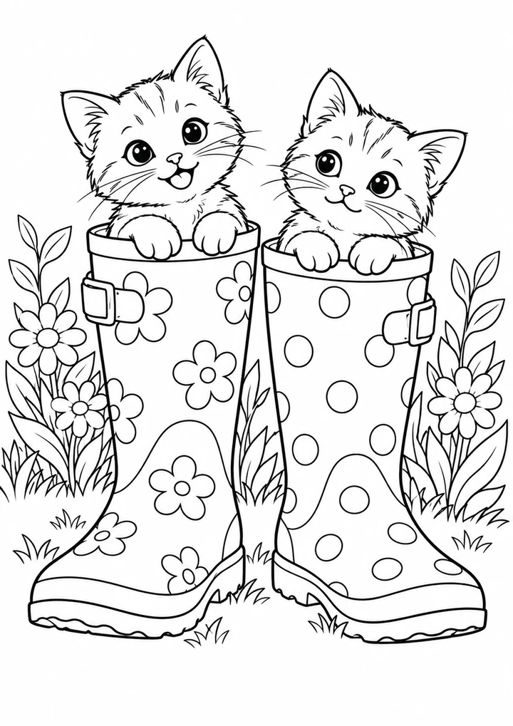 Les chatons dans les bottes de jardin