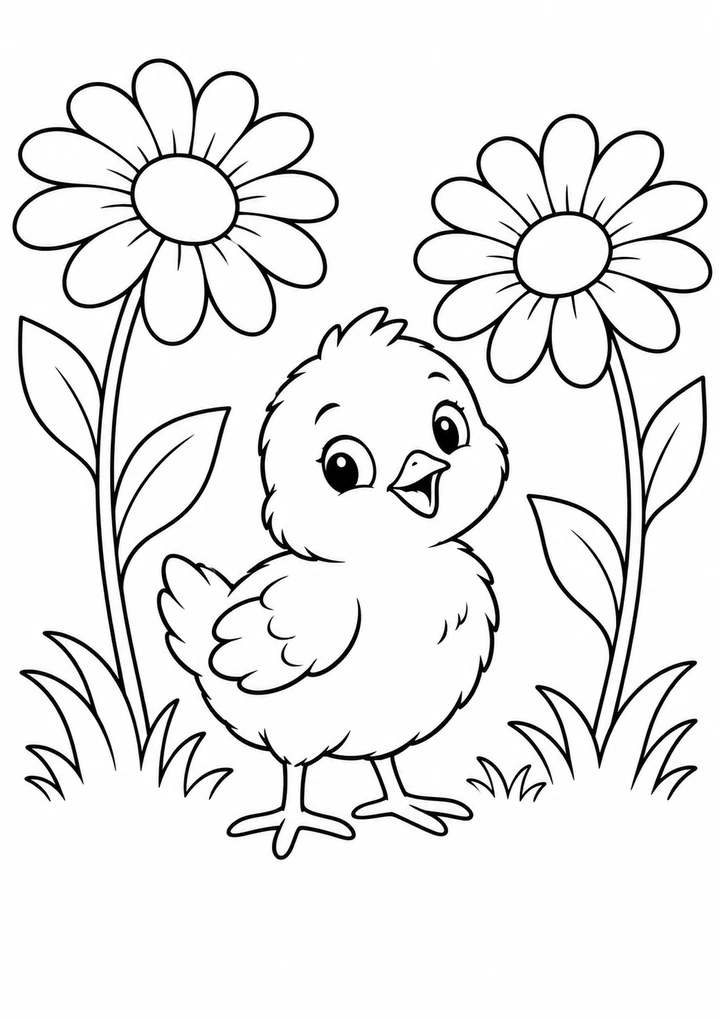 Le poussin dans les fleurs