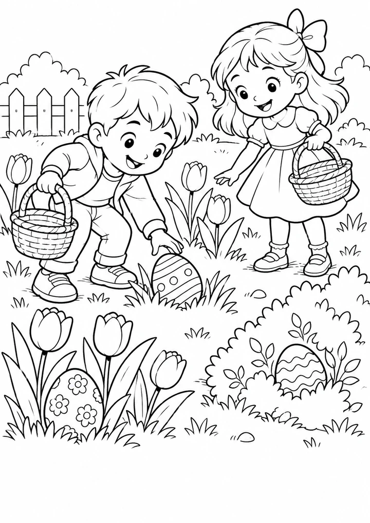 La chasse aux œufs dans le jardin