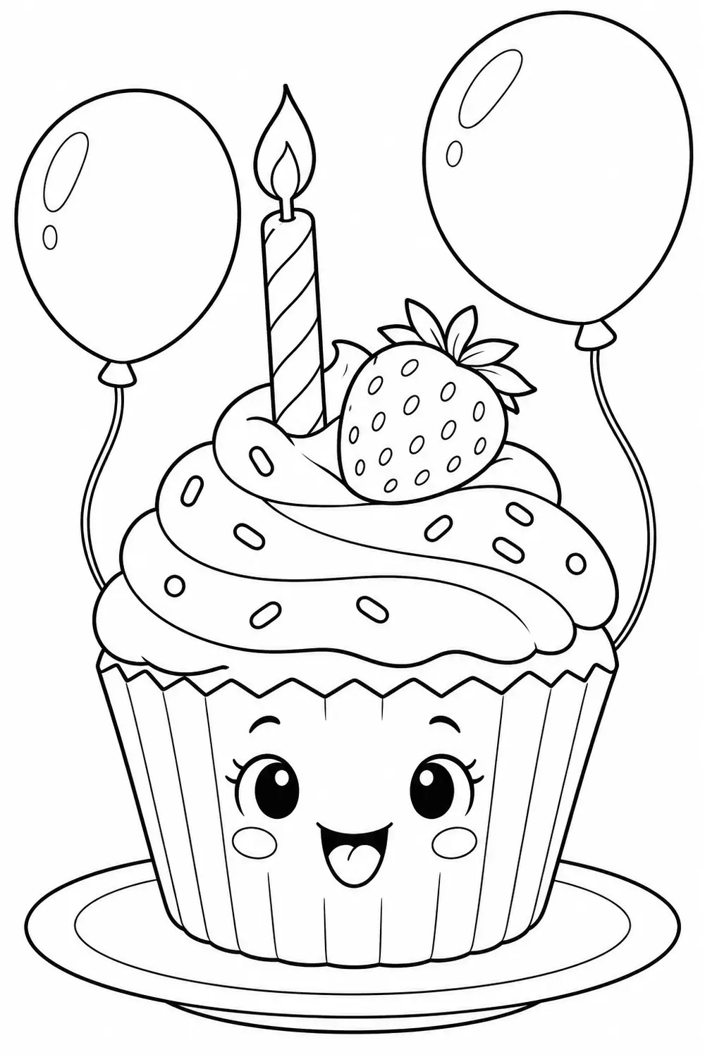 Coloriage à imprimer : Le cupcake à la fraise et sa bougie