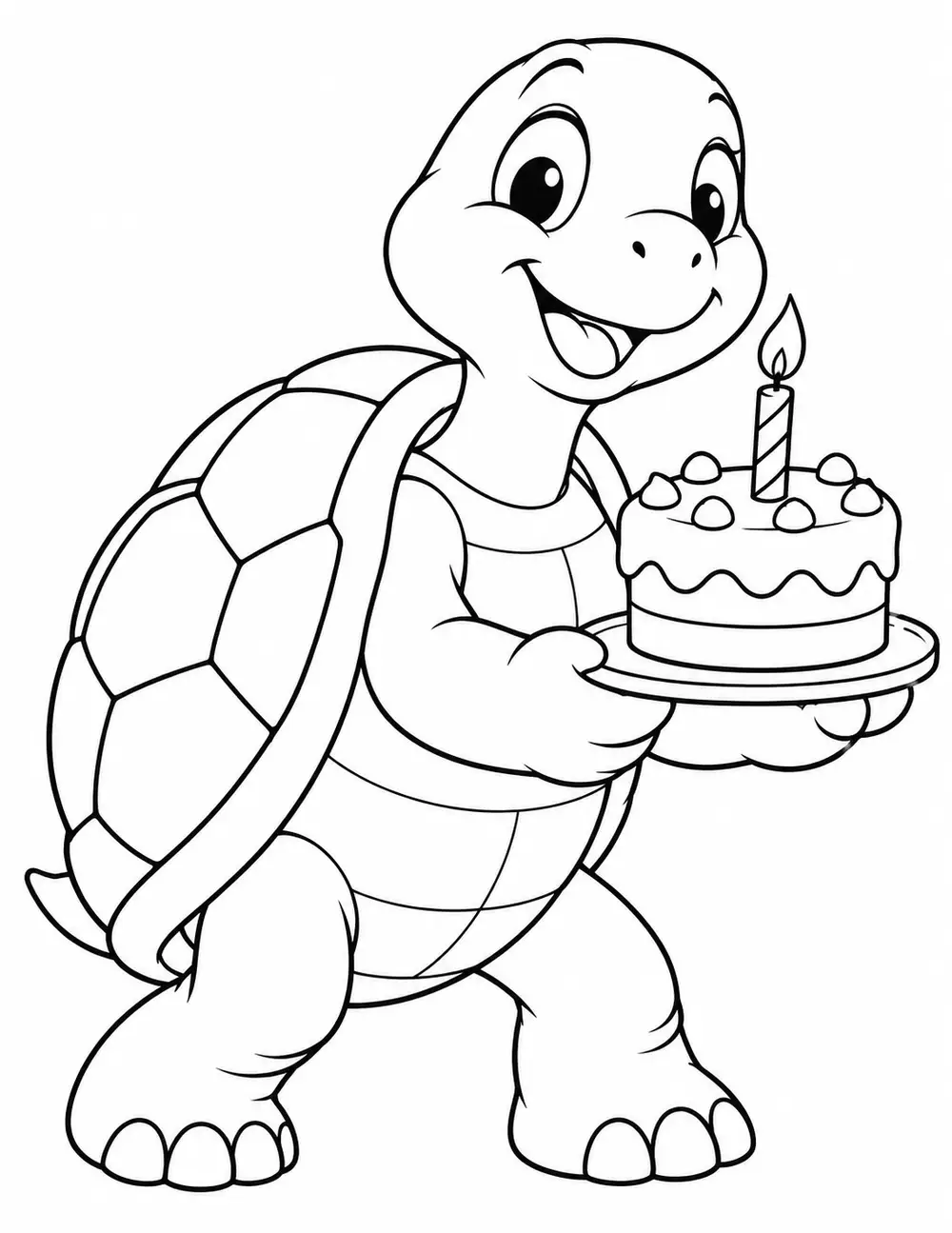 Coloriage à imprimer : La tortue apporte le gâteau
