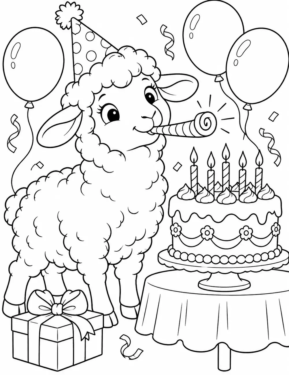 Coloriage à imprimer : Le mouton joue de la trompette de fête