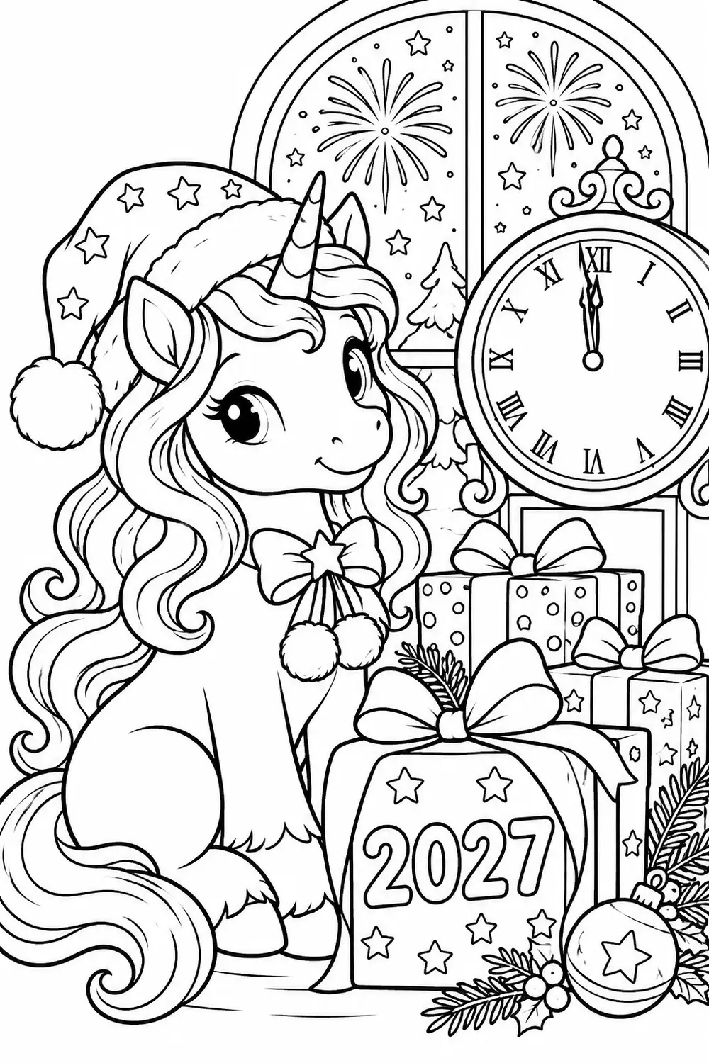 Licorne et cadeaux du nouvel an