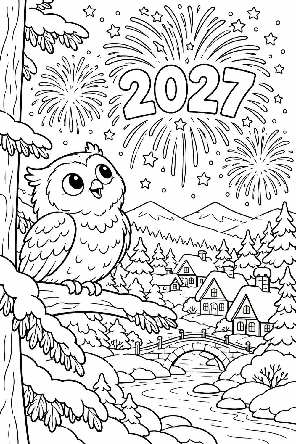 Hibou et feu d’artifice