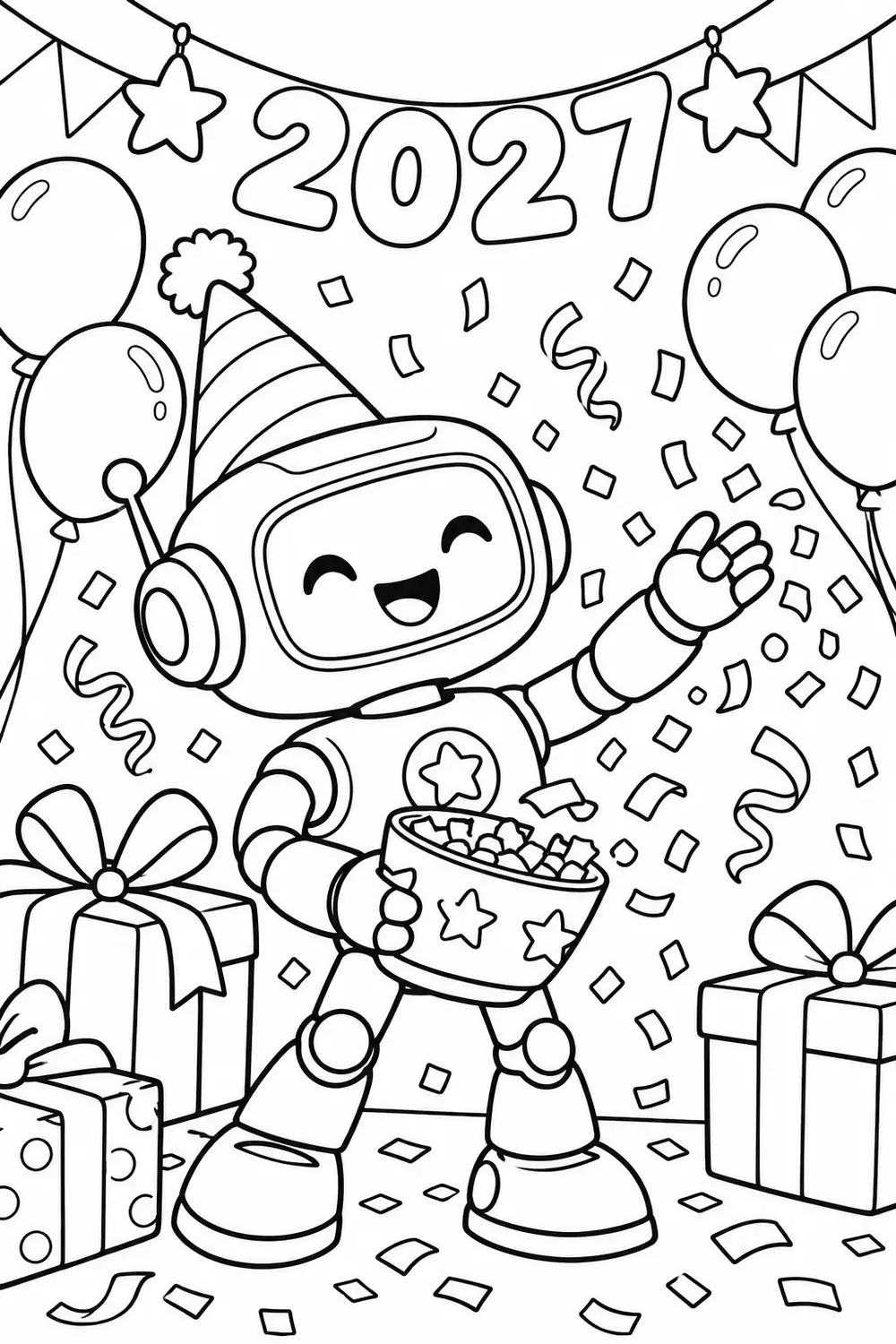 Robot et confettis
