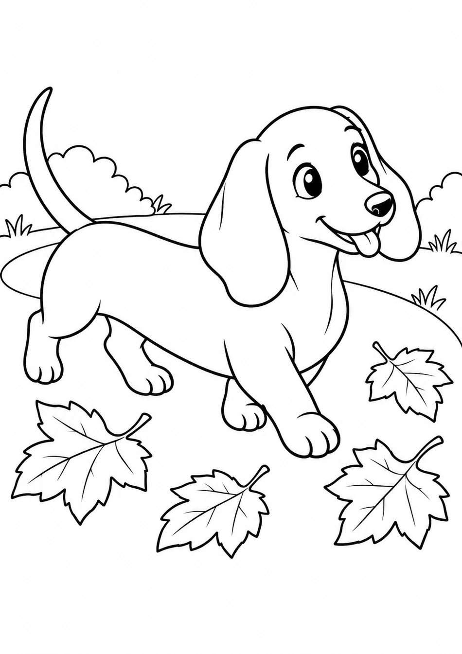 Le teckel et les feuilles