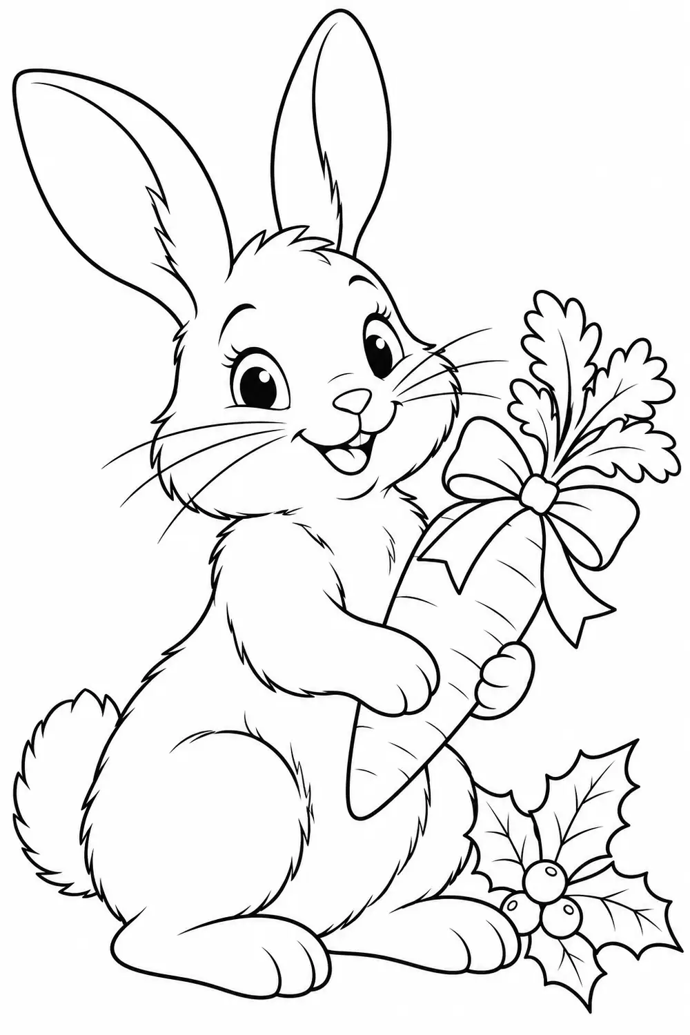 Coloriage à imprimer : Le lapin et son cadeau carotte