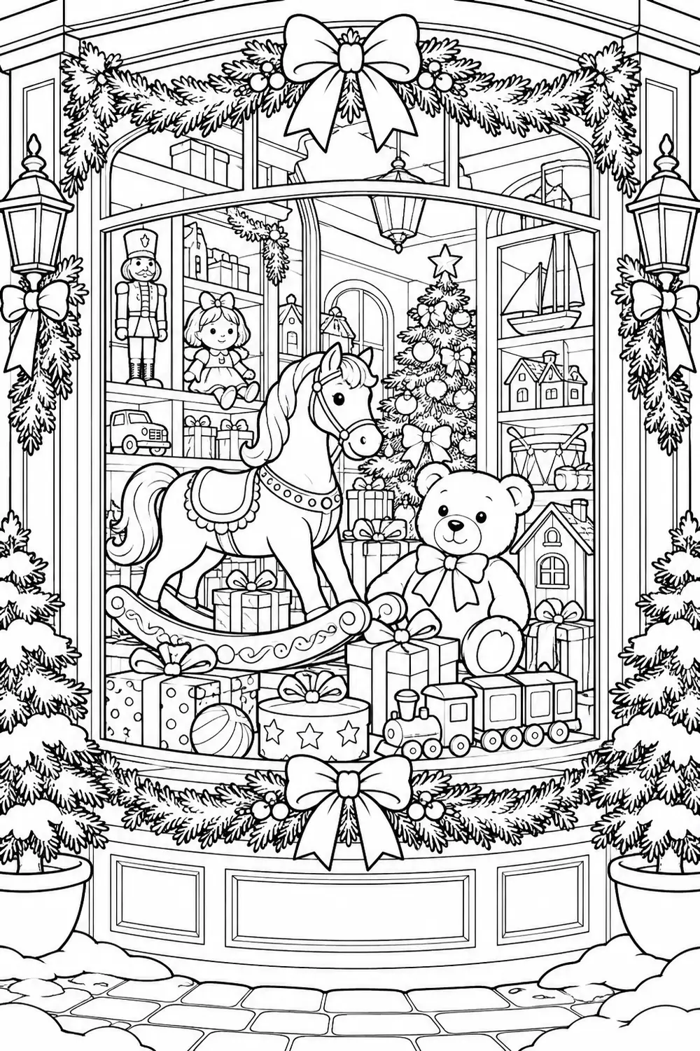 Coloriage à imprimer : La vitrine du magasin de jouets