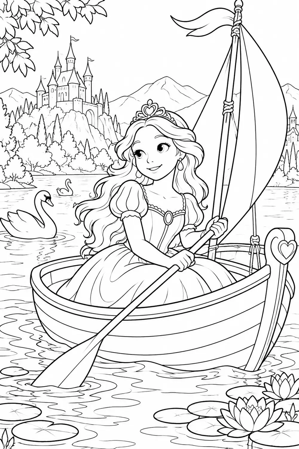 Princesse en bateau sur le lac