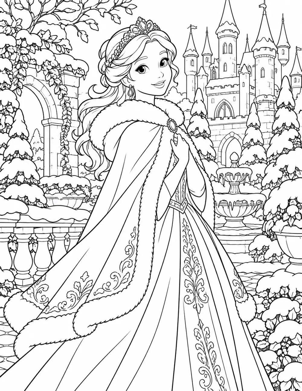 Princesse dans le jardin enneigé