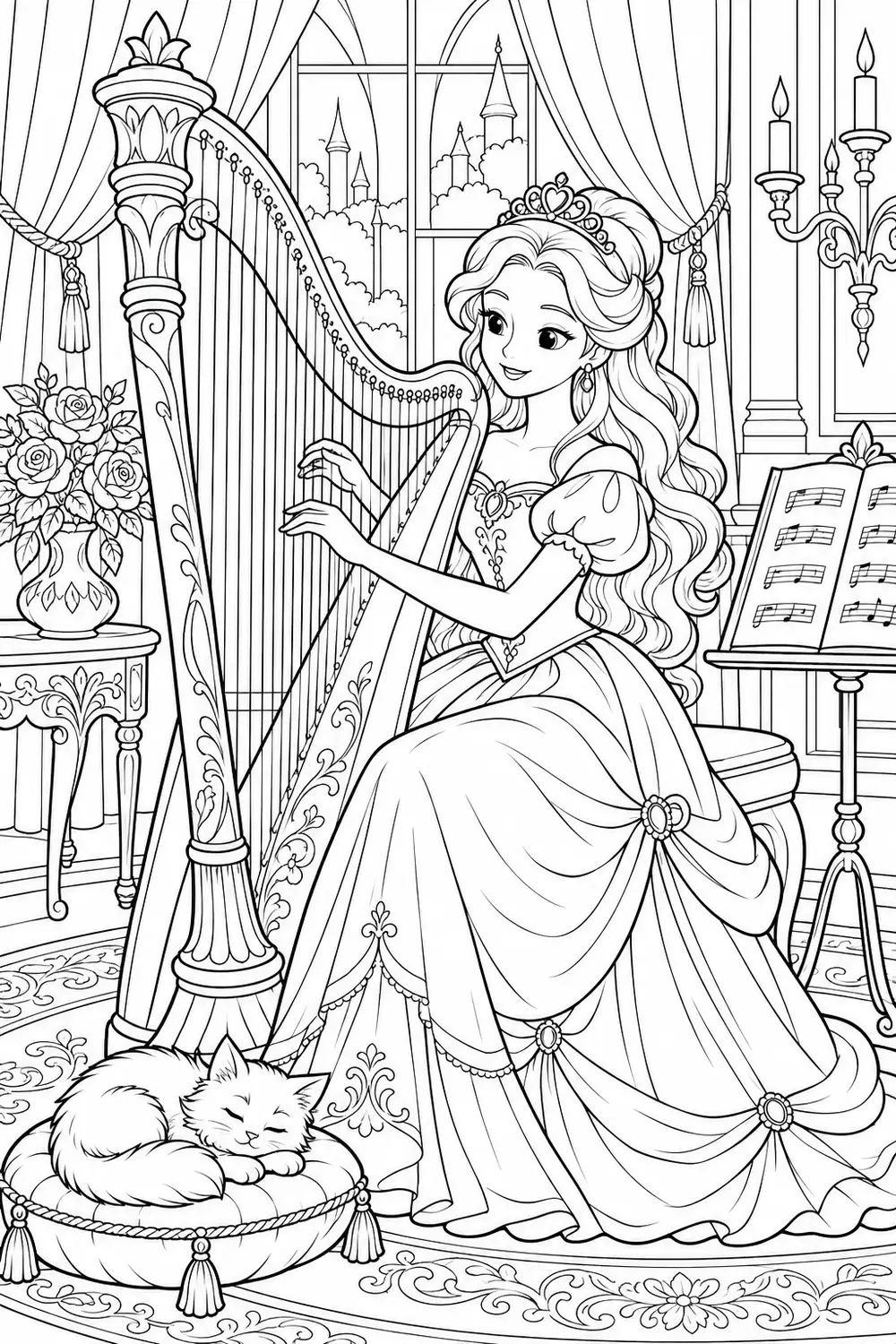 Princesse joue de la harpe
