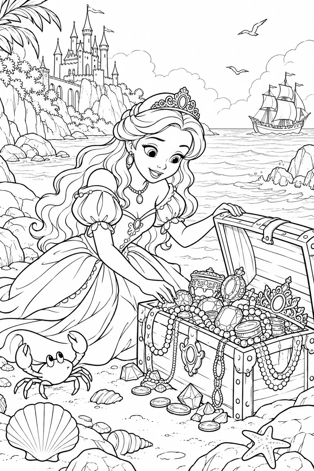 Princesse et trésor au bord de la mer